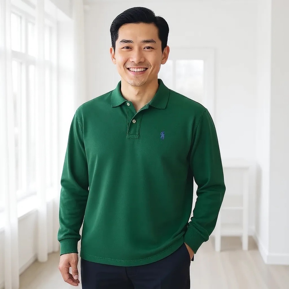 POLO RALPH LAUREN XXL Washed Dark Green Long Sleeve Polo R $125